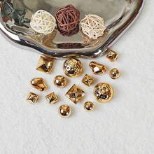 14pcs Shiny Geometric Pattern Shoe Decoration Charms, Non-Metallic Lightweight Material, Y2K Fashion Versatile Cute Personalized For Men & Women, Suitable For EVA Beach Shoes, Slippers, Detachable Shoe Decor, Holiday Gift - Rose Gold - View 1