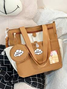 Cute Girl's Shoulder Bag Backpack, Large Capacity Handbag, Middle/High School Student Bookbag - Brown - View 3