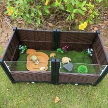 爬行动物饲养箱、龟类栖息地缸、宠物龟喂食器 - 咖啡棕 - 查看 2