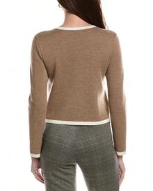 Bruno Magli Tipped Merino Wool Cropped Jacket - Tan - View 3