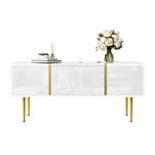 High-Gloss White Coffee Table, Modern And Simple, With 2 Drawers. - White - View 9