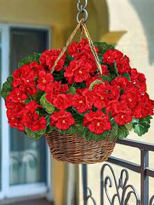 1pc Artificial Geraniums For Outdoor Decoration. Silk Geranium Flowers That Are Resistant To UV Rays And Have A Realistic Appearance. They Are Artificial Plants Suitable For Use In Outdoor Flower Pots, Front Gardens, Terraces, Balconies, Courtyards, And Porches. They Are Suitable For Home And Garden Decoration Throughout The Four Seasons. Red And White. - Multicolor - View 9
