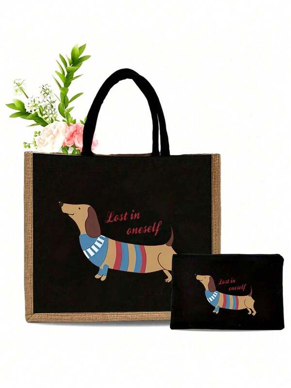 Torba typu tote z jamnikiem, lniana torba typu tote, patchworkowa, minimalistyczna torba z lnu, nowa modna torba typu tote, damska lniana torba w stylu boho, kosmetyczka, lniana torba na ramię w stylu koreańskim, lniana torba na zakupy, torba piknikowa/podróżna o dużej pojemności, klasyczna torba dojazdowa, torba na ramię/do ręki dla studenta. Nadaje się jako prezent urodzinowy, świąteczny lub na spotkanie rodzinne dla przyjaciół, współpracowników lub rodziny, a także idealny wybór na prezenty świąteczne.