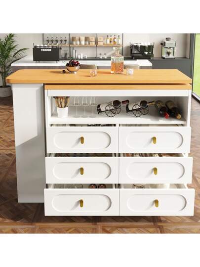 Kitchen Isl Extendable Bar Tafel Storage 360° Rotation, Practical Cabinet Drawers, Buffet, Sideboard, Dining Room view 3