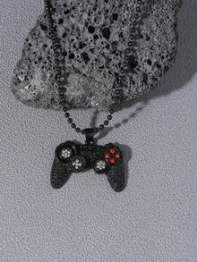 1pc Fashionable Zinc Alloy Rhinestone Decor Gamepad Pendant Necklace For Men For Daily Decoration, For Jewelry Gift And Party - Black - View 1