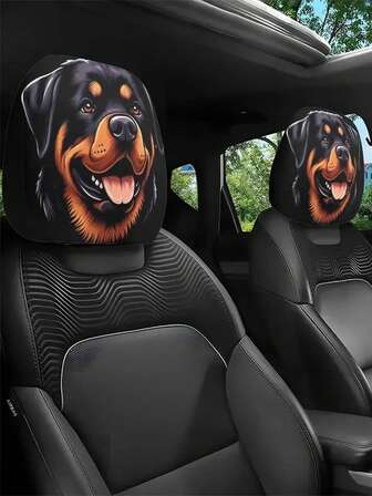2 件装罗威纳犬逼真印花汽车头枕套，汽车装饰，通用舒适贴合，适合长途驾驶或日常通勤，完美提升汽车内饰格调，展现个性魅力，升级车辆内饰，逼真狗狗图案