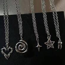 男女皆宜的复古朋克原宿风心形十字漩涡太阳吊坠项链，Y2K EMO 90年代美学配饰 - 銀色 - 查看 8