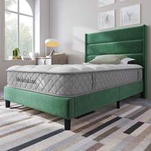 Upholstered Bed 90 X 200, Bed Frame With Mesh And Headboard, Padded Double Bed, Dark Green Velvet Textile Cover, Modern And Timeless Design, Youth Bed (With Mattress) - Green + Velvet + 90cm*200cm - View 12