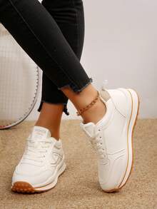 Nouvelles chaussures à plateforme avec talon compensé épais, chaussures de sport décontracté respirantes en tissu épais avec patchwork pour femmes, chaussures de mode personnalisées pour étudiantes, chaussures de style canard pour la photographie de rue et les activités extérieures, chaussures de sport élégantes pour femmes - Kaki - Voir 5