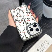 Colorful Silver Apple Phone CaseSeamless Pattern Of Branches With Red BerriesCompatible With  11 To  17 Models The Cases Lens Protection Function Ensures The Camera Remains Undamaged During Shooting  Guaranteeing Image Quality - Black - View 3