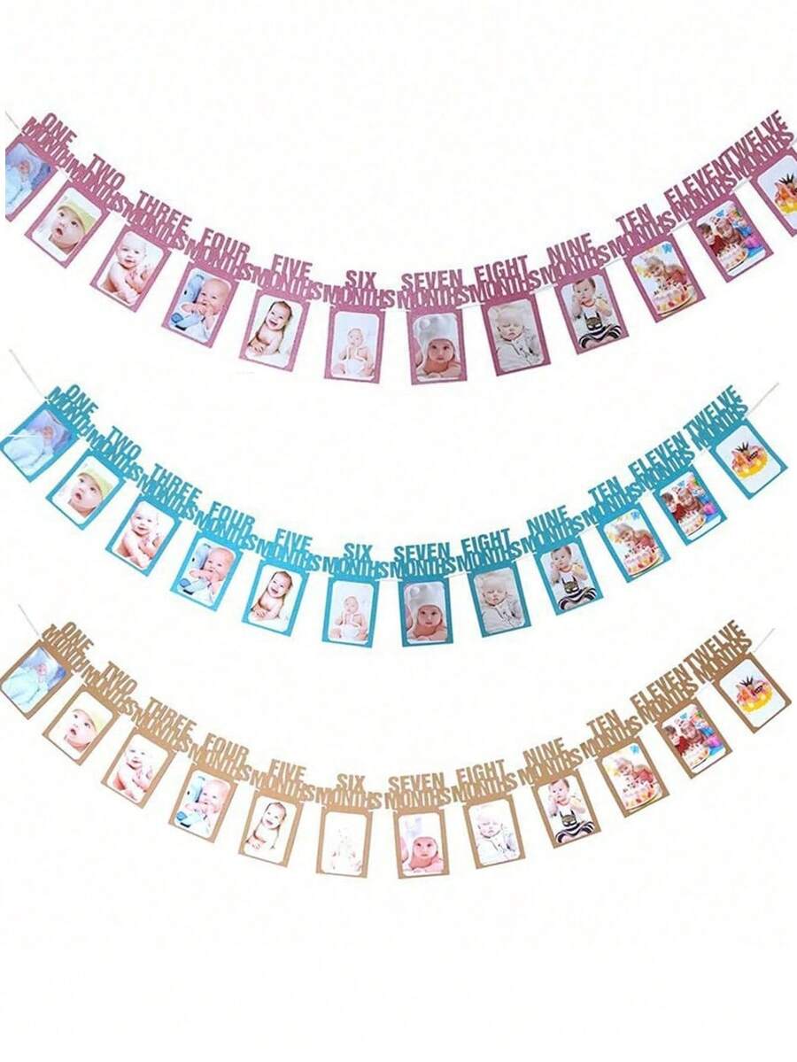 1set-1st Birthday Baby Photo Banner For Newborn To 12 Months, Monthly Milestone Photograph Bunting Garland, First Birthday Celebration Decoration,Boy Girl Photo Frame,Baby Shower