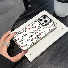 Colorful Silver Apple Phone CaseSeamless Pattern Of Branches With Red BerriesCompatible With  11 To  17 Models The Cases Lens Protection Function Ensures The Camera Remains Undamaged During Shooting  Guaranteeing Image Quality - Black - View 5