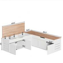 Advwin L-Shaped Corner Storage Bench, Backless Wood Bench With Hidden Storage For Kitchen, Dining Nook, Entryway & Mudroom (Natural Wood No Cushion) - 木紋 - 查看 5