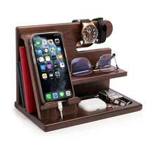 1pc Rustic Wooden Desktop Organizer With Phone Holder, Watch & Glasses Stand - Easy Assembly, Multifunctional Storage Rack For Home Office Accessories, Modern Farmhouse Style Workspace Organizer, Natural Wood Grain Finish, Office Desk Accessory