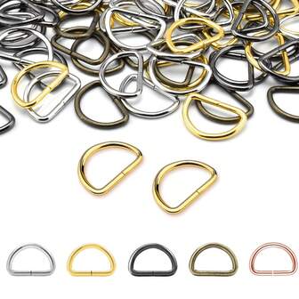 50个D形环金属扣，耐用锌合金材质，多种颜色可选，适用于DIY手提包和肩带配件，是制作钥匙扣、收纳整理、钱包配件、钥匙圈、宠物项圈、工艺品、礼品、DIY派对装饰、盒子和袋子的理想之选。