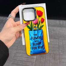 Colorful Silver Apple Phone CaseBright Flowers In A Blue Bag The Flowers Will Bloom.Compatible With  11 To  17 Models The Cases Lens Protection Function Ensures The Camera Remains Undamaged During Shooting  Guaranteeing Image Quality - Black - View 7