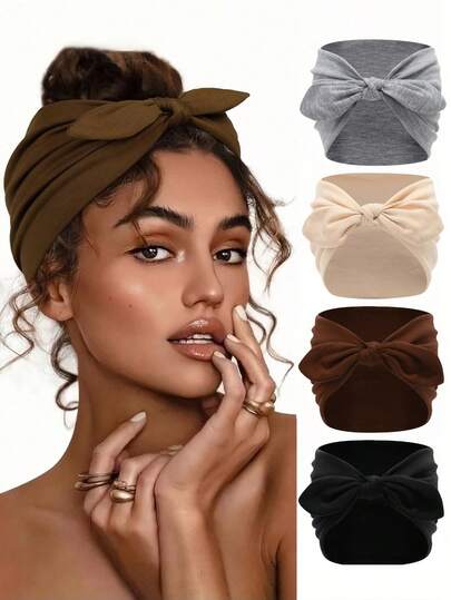 1 tiara de orelhas de coelho extragrande para mulheres, acessório de cabelo fofo e delicado com laço elástico e nó em cor sólida.