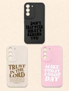 3pcs Inspirational & Christian-Themed Black/Beige/Pink Phone Cases, Compatible With IPhone & Galaxy,International Version, Not The Domestic Version - Multicolor - View 17