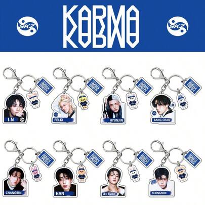 SKZ KPOP-STAY THE 4TH ALBUM COMPACT VER. KARMA Cartoon Acrylic Keychain, Celebrity Surrounding Acrylic Pendant Accessories Suitable For Bag And Keychain Decoration Pendant Accessories Fans Collect Couple Gifts Gifts Christmas Surprise Gifts