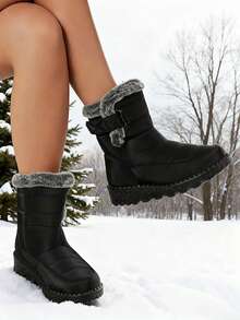 FZY New Winter Women's Snow Boots - Women's Non-Slip High-Top Snow Boots With Fur Collar - Women's Everyday Snow Boots, Women's Thick-Soled Non-Slip Boots - Plush Lining Snow Boots.Essential Easter Outfits - 黑色 - 查看 3