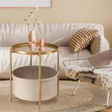 Danpinera Round Side Table With Fabric Storage Basket, Metal Side Small Bedside Table Nightstand With Removable Tray Top For Living Room, Bedroom, Nursery, Laundry,(Gold 1) - Type5 - 查看 8