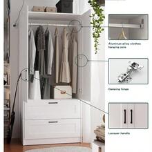 Wood White Wardrobe Closet With 2 Doors And 2 Drawers,Bedroom Freestanding Armoire Storage Cabinet With Shelves,Wooden Wardrobe Combination For Hanging Clothes (White 2 Drawers) - Trắng 2 ngăn kéo - Xem 6