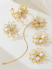 Hegaze 1 Bộ trang sức gồm vòng cổ, hoa tai, vòng tay, nhẫn thiết kế hoa thanh lịch - Nhiều màu - Xem 4