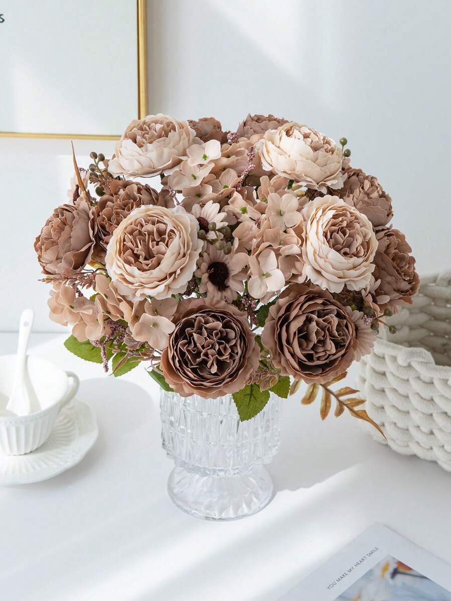 1/3 Stück künstliche Pfingstrosen bestickte Bälle, gemischte Blumen, Kunststoff-Seidenstoff, Rosenblüten, für Geburtstagsparty, Zusammenkunft, Dekoration, Hochzeitsstrauß, Heimdekoration, Restaurant, Schlafzimmer, Fensterbank, Vase Dekoration, Valentinstag Geschenk, Neujahrsdekoration, Garten Outdoor, Schulanfang - braun - Übersicht 1