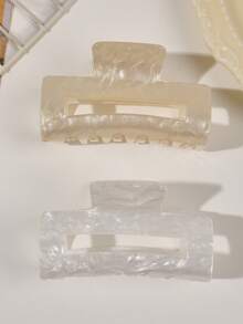 2件套简约优雅果冻大理石纹黄白镂空方形发爪复古百搭发饰，秋冬发夹冬季发爪夹 - 2件套-方形黃白 - 查看 4