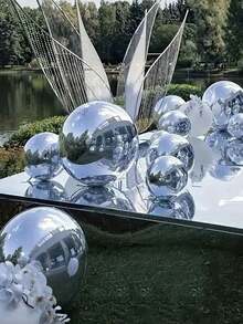 巨型4D镜面铝箔气球套装 - 金色、银色、红色金属质感派对装饰，带粘性条，适用于婚礼、圣诞节、万圣节、新年夜 - 无需氦气，主题气球，生日铬色气球，可重复使用气球花环，铝箔派对气球，万圣节铝箔气球，圣诞装饰 - 彩色 - 查看 9