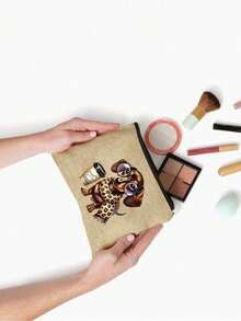 Yellow Linen Buckle Handbag With Black Border, Printed With A Dachshund Wearing Glasses And A Cup Of Coffee Includes A Large Bag And A Small Wallet, Handbag And Coin Purse, Handbag And Wallet, Cute Scarf Puppy Pattern Design, Card Holder, Multifunctional Portable Teacher Handbag, Teacher Appreciation Linen Bag, Women's Gift,