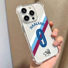 El estuche del teléfono del astro del fútbol Haaland con el número 9 compatible con 16, 15, 14, 13, 12, 11 Pro, X, XR, XS, 8 y Plus, con un respaldo transparente suave resistente a golpes.17  17promax - transparente - Ver 2