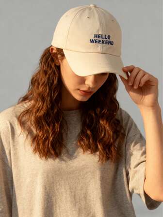 1 PIEZA Gorra de béisbol casual retro bordada "Hello Weekend" para hombres y mujeres, gorra de papá ajustable con detalles de letras, esencial diario con estilo para primavera/verano/otoño, ideal para viajes de fin de semana, atuendos de estilo callejero y uso casual diario
