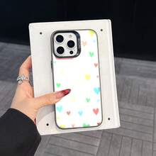 Colorful Silver Apple Phone CasePastel Hearts On White BackgroundCompatible With  11 To  17 Models The Cases Lens Protection Function Ensures The Camera Remains Undamaged During Shooting  Guaranteeing Image Quality - Black - View 4