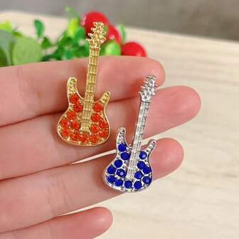 1枚镶钻合金乐器胸针，男女通用时尚个性化嘻哈吉他配饰别针