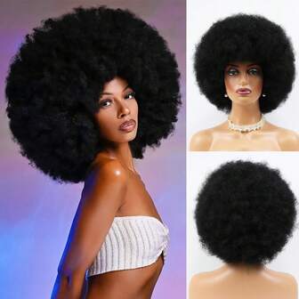 适合的70年代迪斯科风格非洲假发，自然卷曲蓬松的非洲假发，适合日常佩戴和角色扮演。