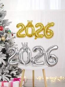 1个金色银色皇冠2026数字铝箔气球 - 优雅的金色银色饰面，适用于圣诞节和新年装饰、节日派对用品、毕业典礼、新年等场合。 - 彩色 - 查看 4