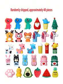 48pcs Mini Pencil Toppers: Adorable Animal, Fruit, Christmas Tree And Santa Claus Designs, Can Be Used As Pencil And Ballpoint Pen Accessories Or As Pencil Grips. Ideal For Office Rewards, Party Favors, Classroom Prizes, Gift Bag Fillers, And Holiday Gifts. - Multicolor - View 11