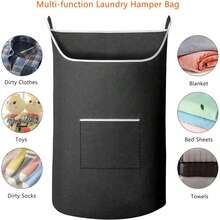 1/2pcs Hanging Laundry Basket Bag, With 2 Different Hooks Portable Hanging Bathroom Laundry Storage Bag, Large Oxford Cloth Size, Suitable For Home Student Dorm (Black/Gray) - Multicolor - View 5