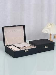 1个大容量PU皮革首饰盒，双层可锁首饰收纳盒，女士首饰收纳盒，防尘防丢首饰收纳盒，首饰收纳展示盒，化妆品收纳盒，首饰收纳整理，家居必备，适合存放项链、戒指、耳环和其他首饰配件，节日礼物，圣诞礼物，女士礼物。