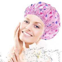 Gorros de Ducha para Mujeres, 4 PCS Gorros de Baño Elásticos y Reutilizables, Gorro de Ducha de Doble Capa Impermeable, Gorros de Baño, Gorro de Baño para el Cabello de Protección Ambiental - Color Sólido - Corazón - Ver 7