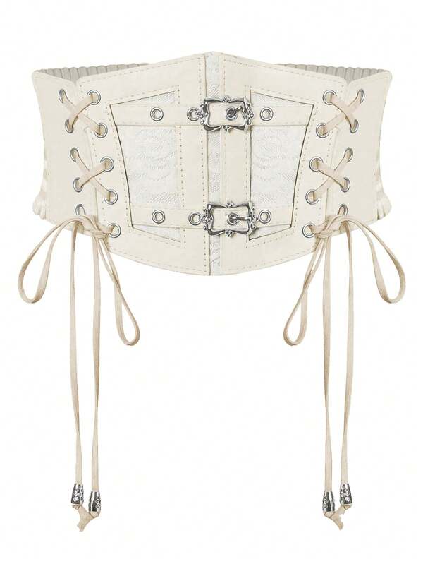 1 قطعة حزام خصر واسع قابل للتعديل بسحاب للنساء، بطراز الشارع الأبيض الأنيق، مناسب لحفلات الهالوين أو الارتداء اليومي