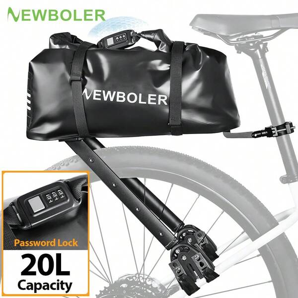 NEWBOLER حامل أمتعة دراجة من سبيكة الألومنيوم قابل للفك مع قفل رمزي، حقيبة حامل مقعد خلفي للدراجة سعة 20 لتر، حقيبة دراجة للتخييم والدراجات الجبلية والدراجات الوعرة