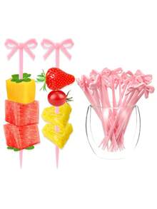 1/10/20/30pcs Pink Bow Cocktail Picks, Acrylic Bowknot Toothpicks Cute Pink Bow Decor Party Toothpicks Cute Fruit Skewers For Appetizers Drink Cake Dessert Birthday Party Decorations - Multicolor - View 1