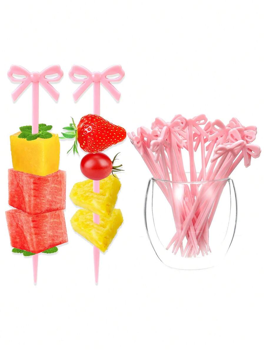 1/10/20/30pcs Pink Bow Cocktail Picks, Acrylic Bowknot Toothpicks Cute Pink Bow Decor Party Toothpicks Cute Fruit Skewers For Appetizers Drink Cake Dessert Birthday Party Decorations - Multicolor - View 1