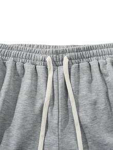 女式抽绳条纹直筒休闲街头时尚裤 - 灰色 - 查看 4