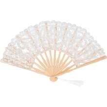 Abanico Plegable de Encaje con Huesos de bambú, Estilo Vintage, Portátil y Liviano, para Decoración de Ropa de Alto Rendimiento - Blanco - Ver 10