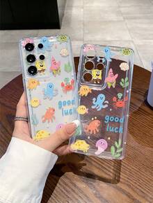1 carcasă de telefon cu design drăguț și ecran complet, cu desene animate SpongeBob, caracatiță, stea de mare, alge marine, broască țestoasă, cochilie, crab, rezistentă la șocuri, potrivită pentru Samsung/Apple 17/16/15/14/13/12/11 Pro Max/12 Pro/14 Plus și alte modele