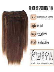 4pcs 14Inch Hair Extensions Synthetic Clip-In Hair Extension Short Straight Soft Invisible Brown Blonde Hairpiece For Women Straight Natural Soft Synthetic Hairpiece For Women - Black - Multicolor - View 3