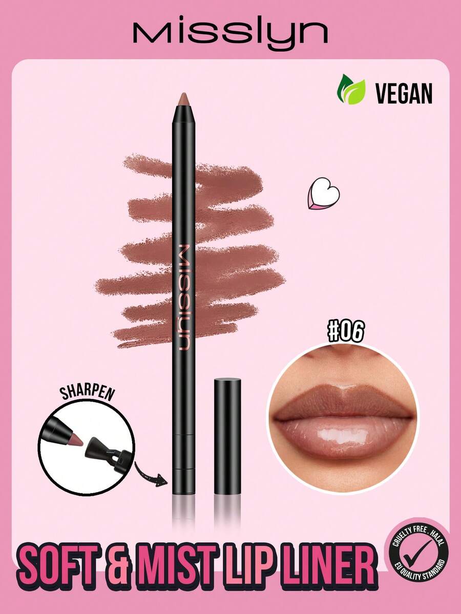Misslyn MISSLYN-Soft & Mist Lip Liner, Longwear Rich Lip Colors, Convenient Retractable Design, Sharpenable Gel Lip Pencil, Smooth Application, Natural Finish, High Pigment, Not Easy To Fade, Makeup, Gift, Y2K, Party, Travel, Fashion Girl Cosmetic, Cosplay, Can Be Shaped With A Pencil Sharpener, Highly Pigmented Natural Lip Makeup, Longwear Smooth Ultra Fine, Matte Lip Liner Vegan, Cruelty Free